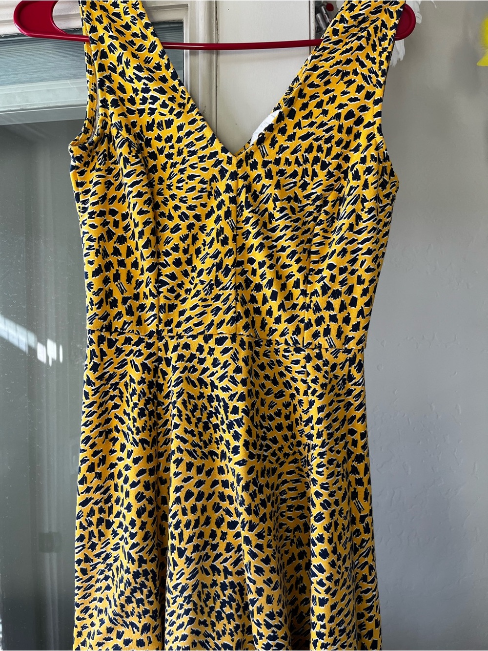 H&M Yellow and Black Printed V-Neck Midi Dress